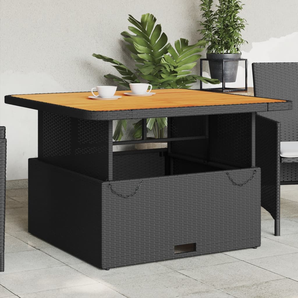 Table de jardin noir en résine tressée et bois acacia