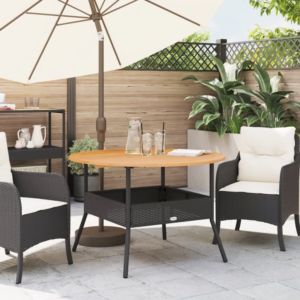 Table de jardin résine tressée noir et bois d'acacia
