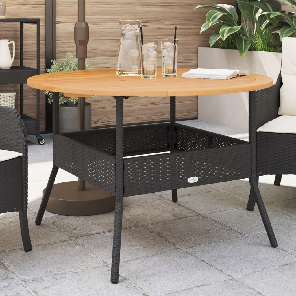 Table de jardin résine tressée noir et bois d'acacia
