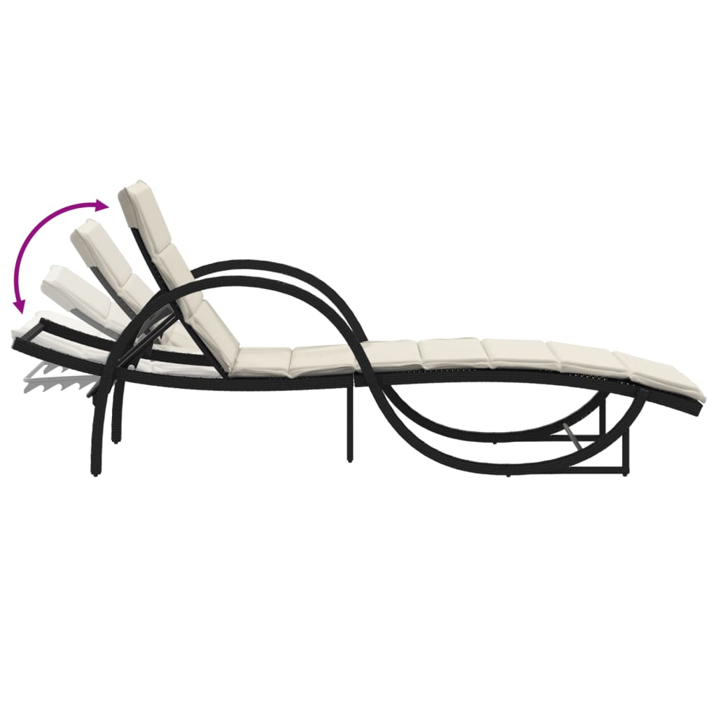 Chaise longue avec coussin noir en résine tressée
