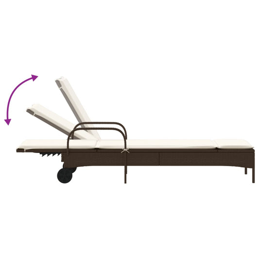 Chaise longue avec roues et coussin marron
