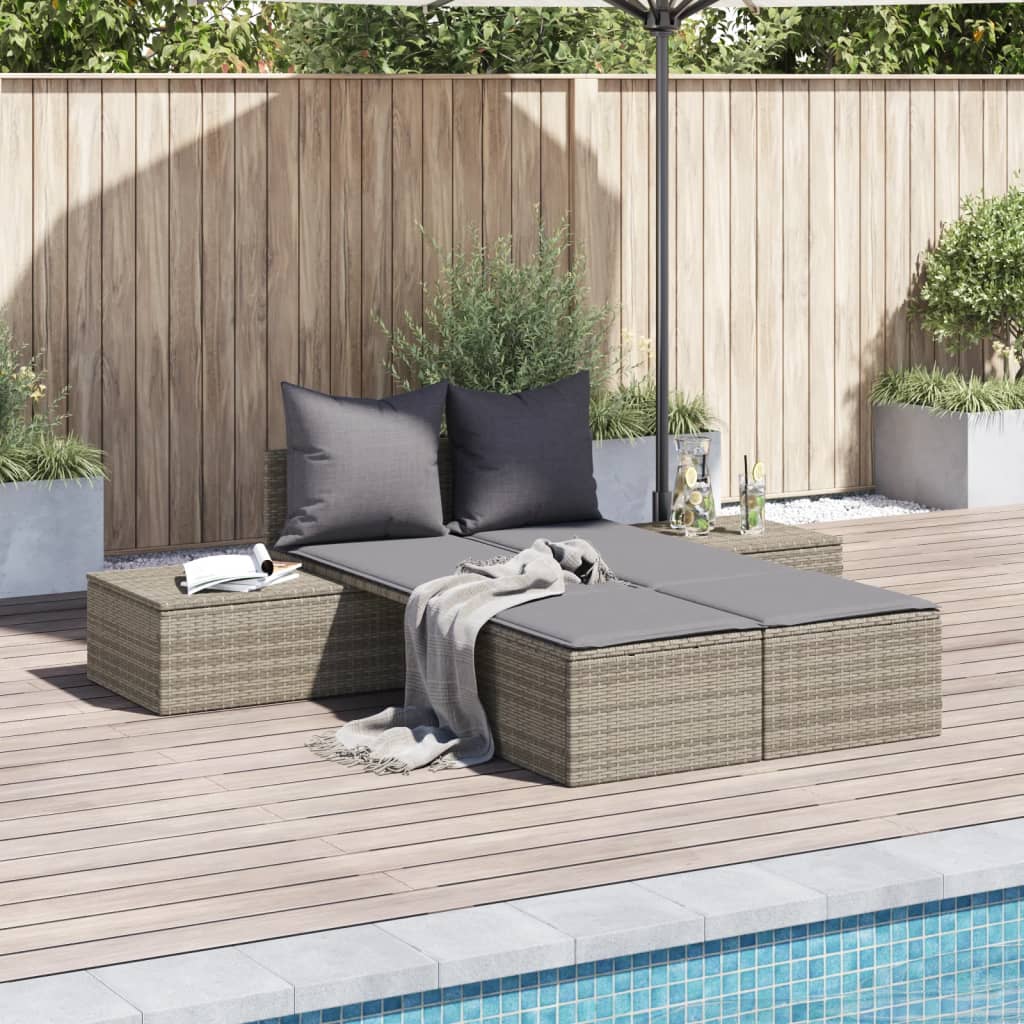 Chaise longue double avec coussins gris