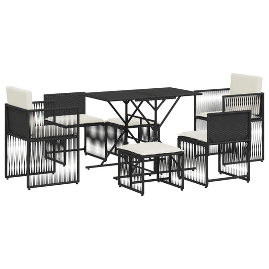 Ensemble à manger de jardin coussins 7 pcs noir résine tressée