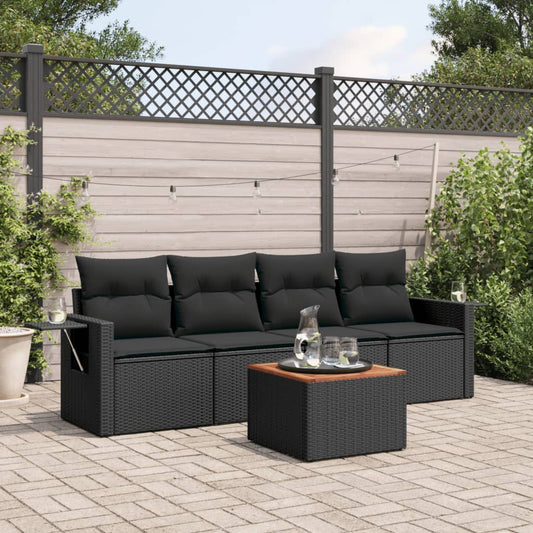 Salon de jardin 5 pcs avec coussins noir