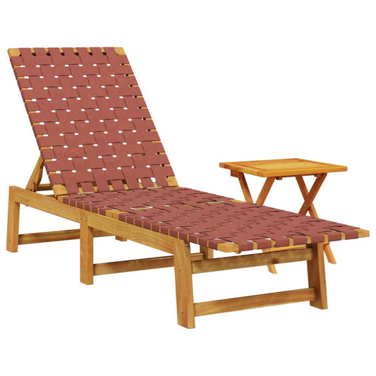 Chaises longues avec table rouge bois d'acacia solide et tissu
