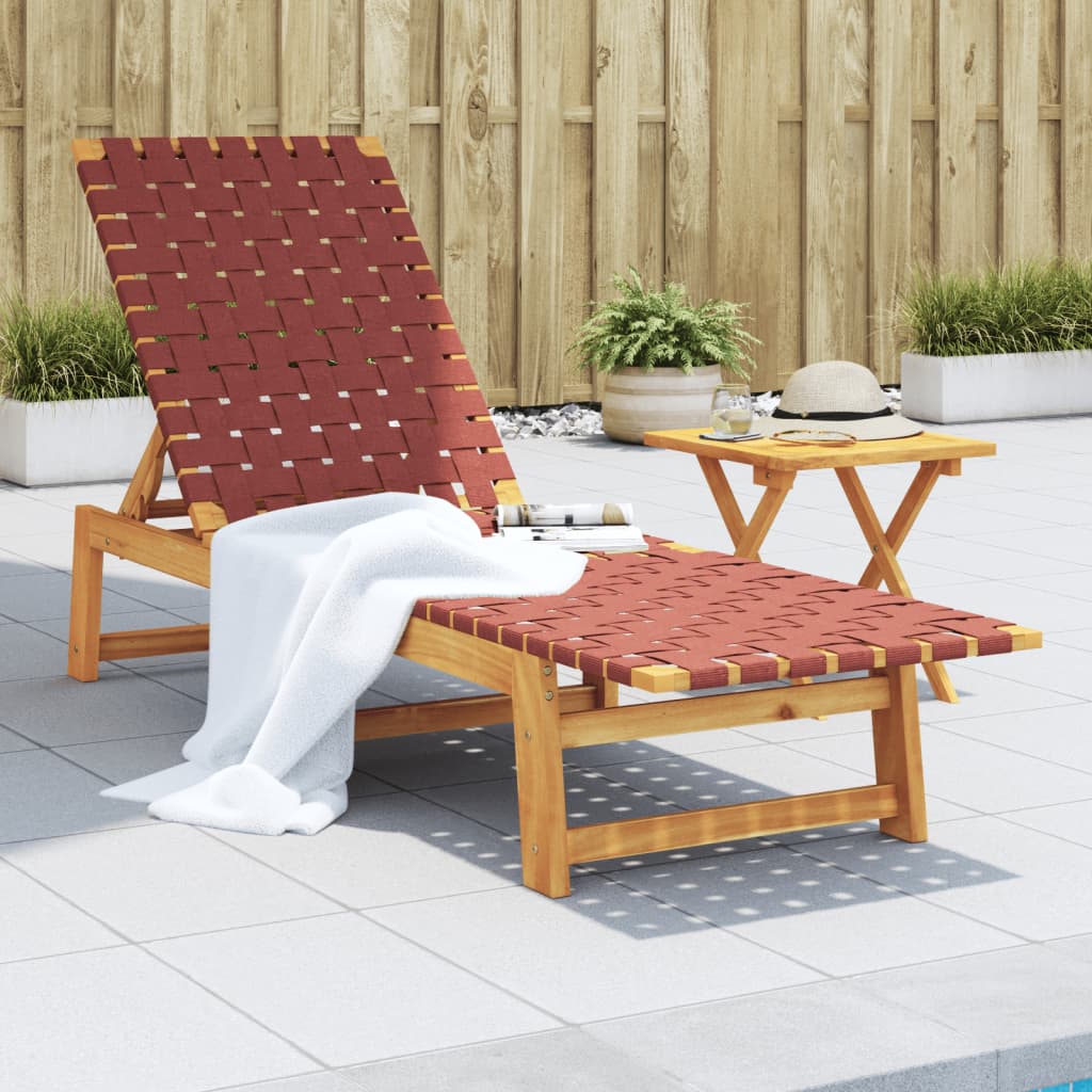 Chaises longues avec table rouge bois d'acacia solide et tissu