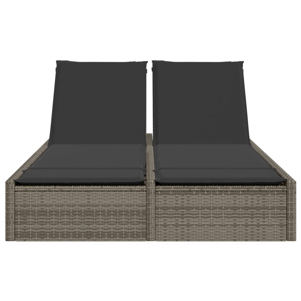 Chaise longue double avec coussins gris résine tressée
