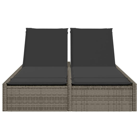 Chaise longue double avec coussins gris résine tressée
