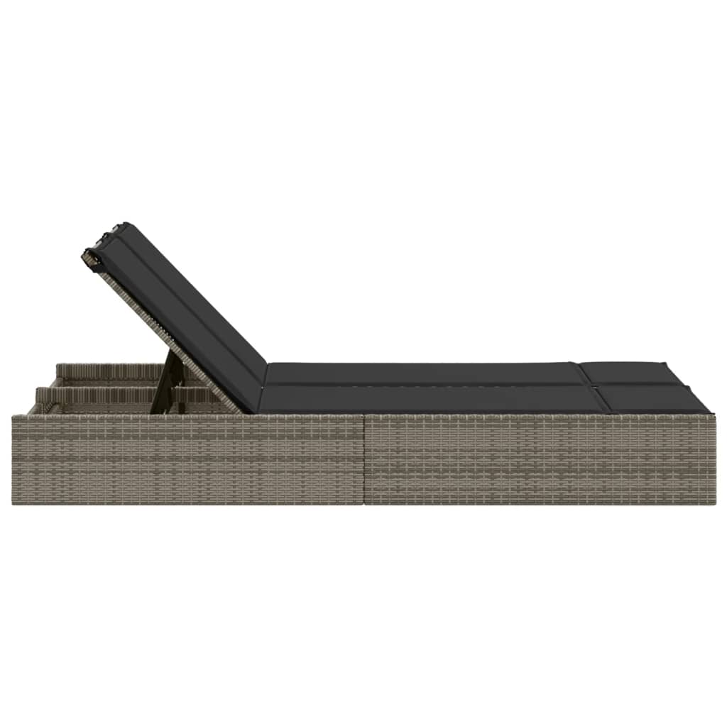 Chaise longue double avec coussins gris résine tressée