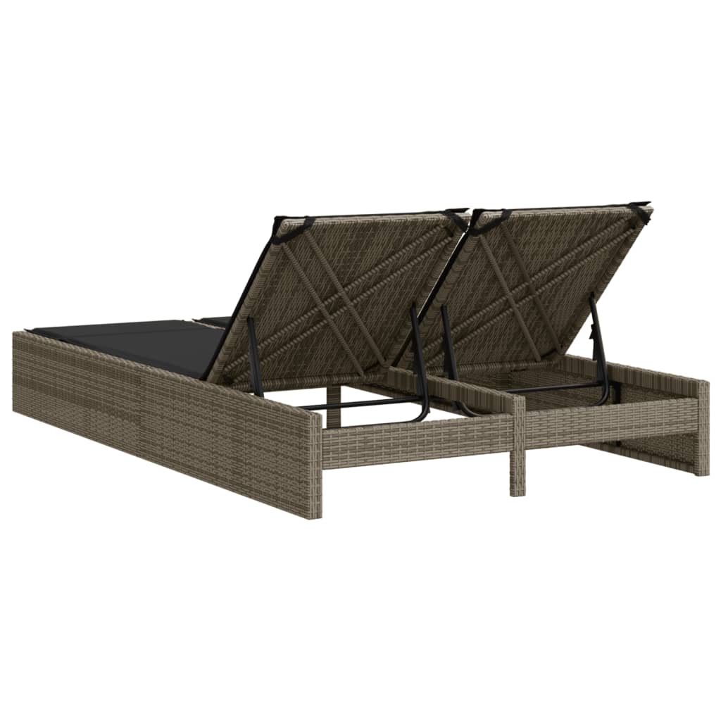 Chaise longue double avec coussins gris résine tressée