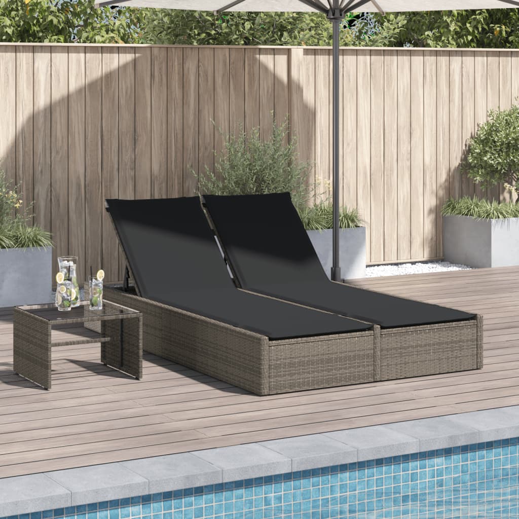 Chaise longue double avec coussins gris résine tressée
