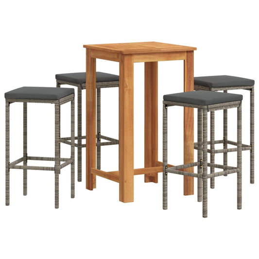 Ensemble de bar de jardin gris en bois acacia et rotin