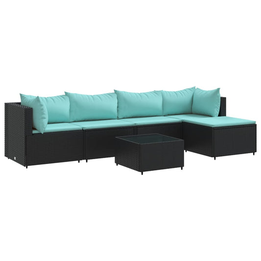 Ensemble 6 pcs  Noir/Blue rattan