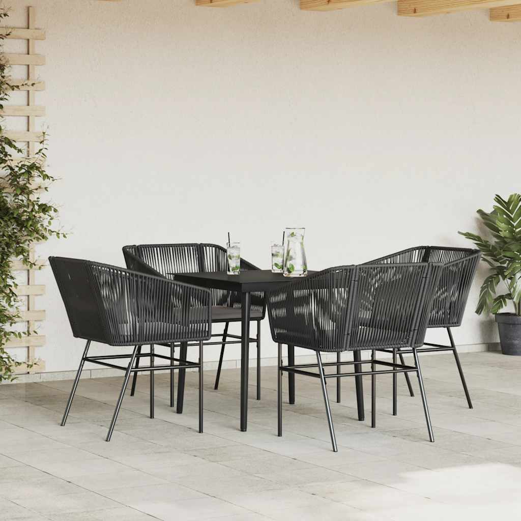 Ensemble à manger de jardin et coussins 5 pcs noir rotin verre