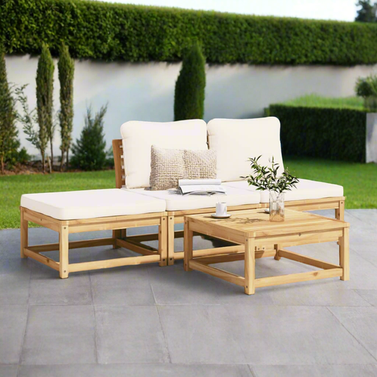 Salon de jardin 4 pcs avec coussins et Bois d'acacia tropical