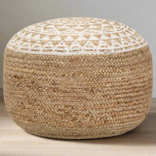 Pouf fait à la main Blanc en Jute