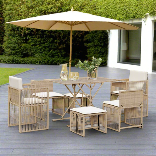 Ensemble à manger de jardin et coussins 7 pcs beige poly rotin