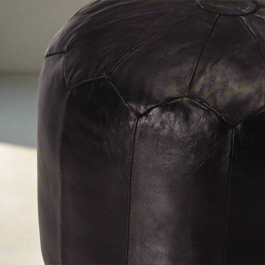 Pouf  Noir Cuir véritable de chèvre