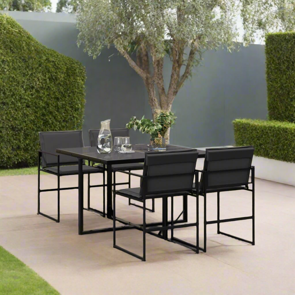 Ensemble à manger de jardin avec coussins 5 pcs noir textilène
