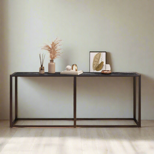 Table console Marbre noir en Verre trempé