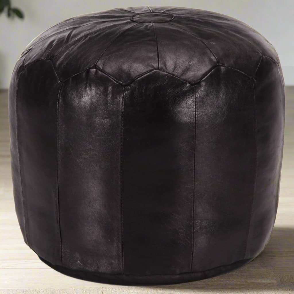 Pouf  Noir Cuir véritable de chèvre